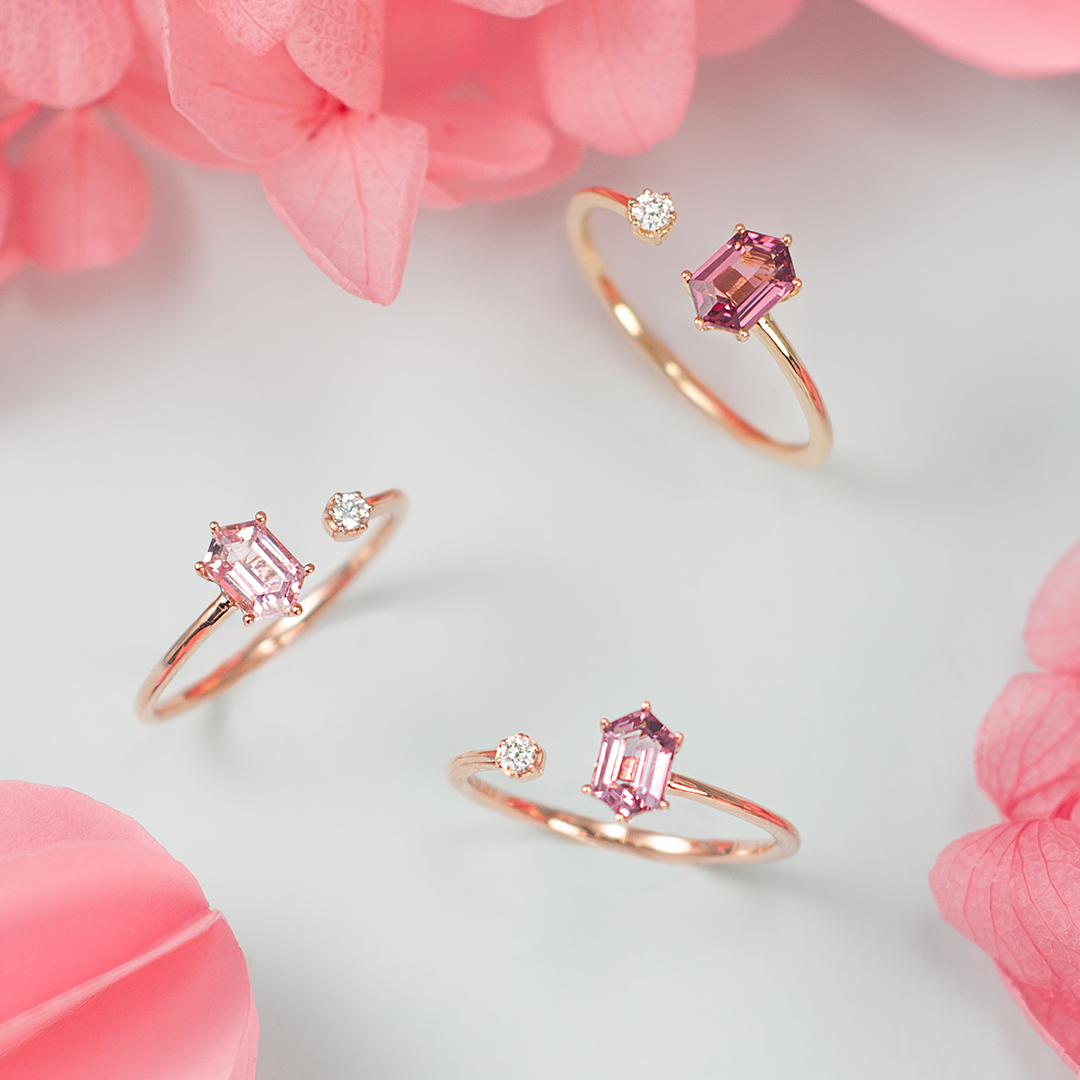 Hexagon tourmaline open ring